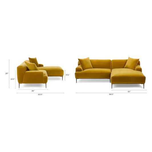Article Abisko 94.5" Velvet Right Sectional - Plush Yarrow Gold