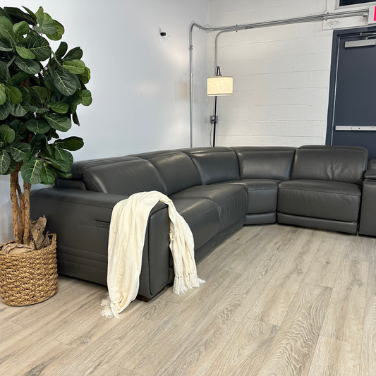 Karson Leather Power Reclining Sectional with Power Headrests