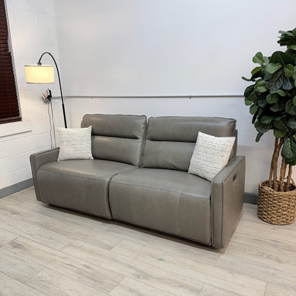Henredon Keira Leather Power Reclining Sofa with Power Headrests - Gray