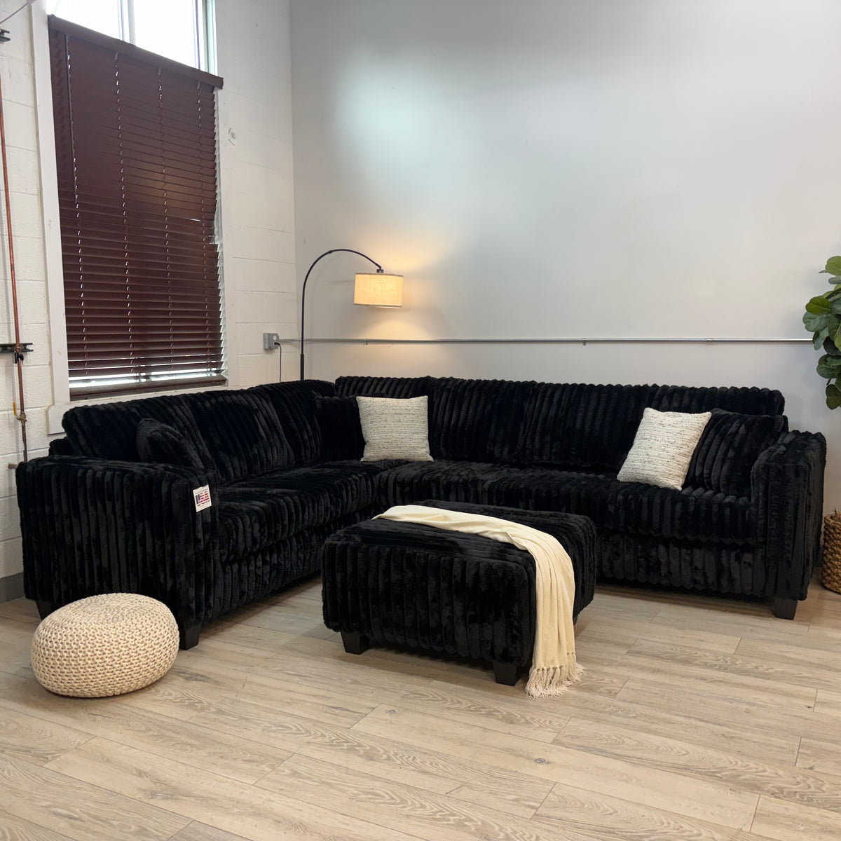 Haven Fluffy Cloud Sectional with Ottoman in - Black