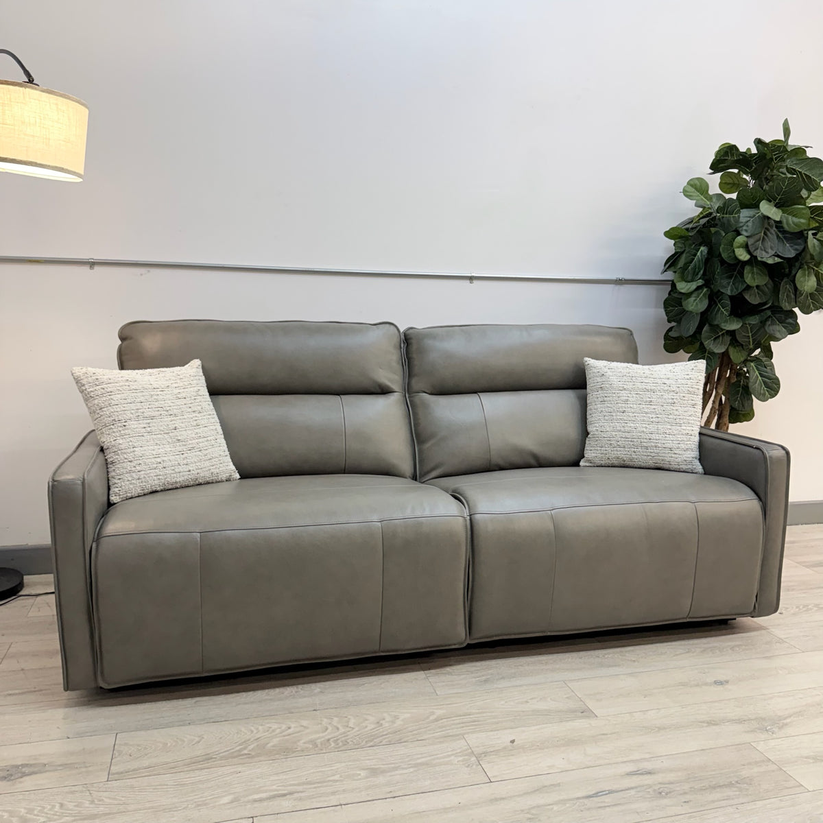 Henredon Keira Leather Power Reclining Sofa with Power Headrests - Gray