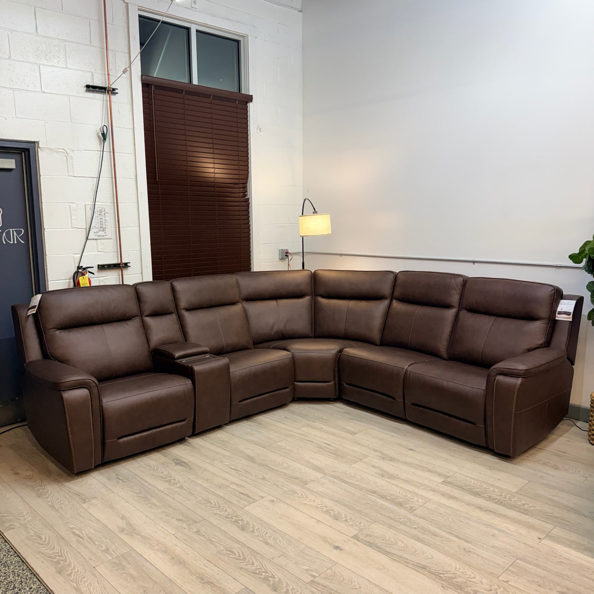 Flexsteel Griffin Italian Leather Zero Gravity Reclining Sectional with Power Headrests - Brown