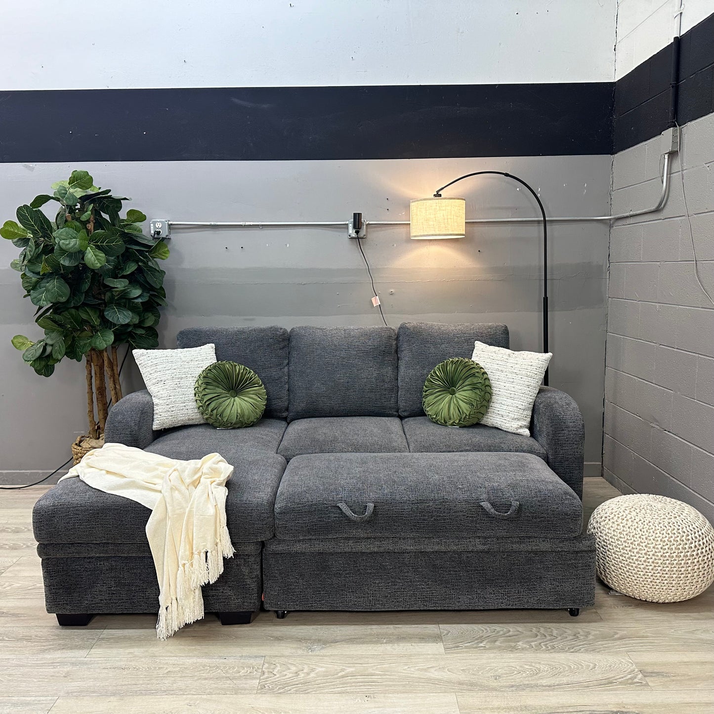 Coddle Aria Fabric Sleeper Sofa with Reversible Chaise and Storage