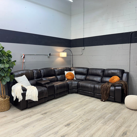 Dunhill 3-piece Leather Power Reclining Sectional Power Headrest, Dark Brown