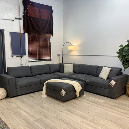 Thomasville Bryden Fabric Sectional with Storage Seats and Ottoman