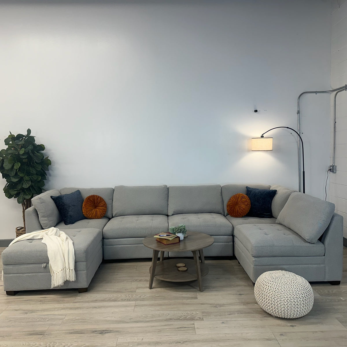 Costco Thomasville Gray Tisdale Modular Sectional 6-Piece Boucle with Storage Ottoman