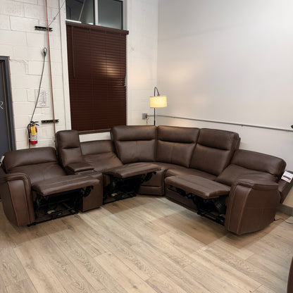 Flexsteel Griffin Italian Leather Zero Gravity Reclining Sectional with Power Headrests - Brown