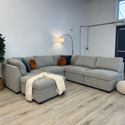 Costco Thomasville Gray Tisdale Modular Sectional 6-Piece Boucle with Storage Ottoman