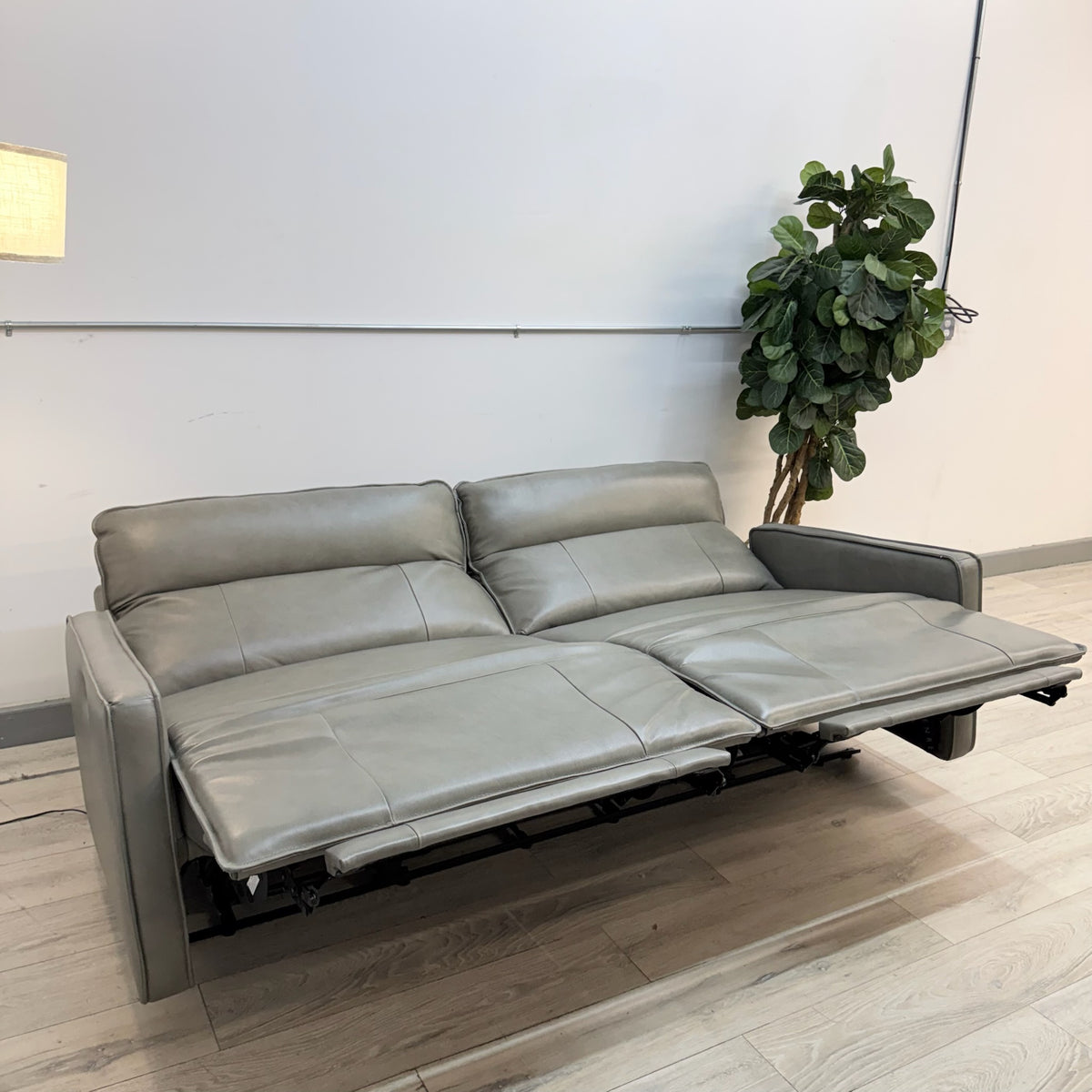 Henredon Keira Leather Power Reclining Sofa with Power Headrests - Gray