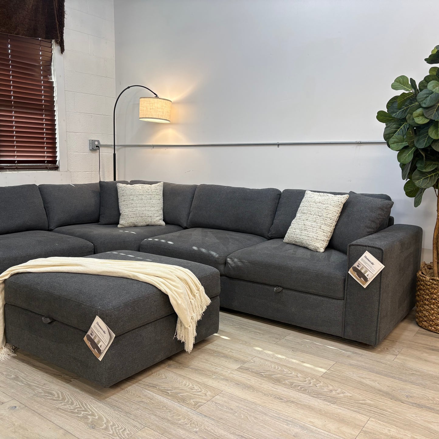 Thomasville Bryden Fabric Sectional with Storage Seats and Ottoman