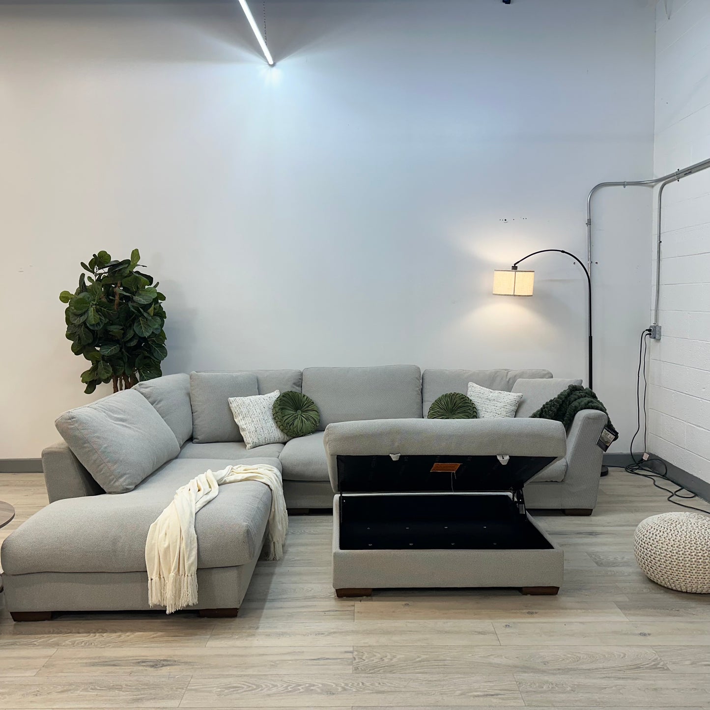 Henredon Larkin House Deep Seating Fabric Sectional with Storage Ottoman