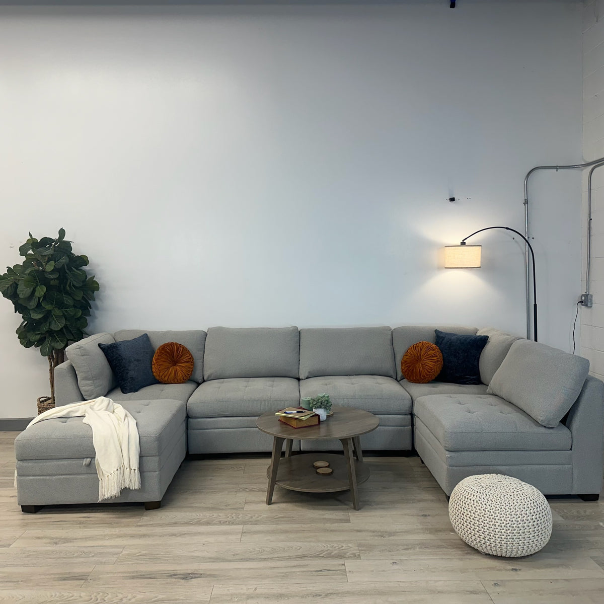Costco Thomasville Gray Tisdale Modular Sectional 6-Piece Boucle with Storage Ottoman