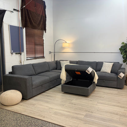 Thomasville Bryden Fabric Sectional with Storage Seats and Ottoman