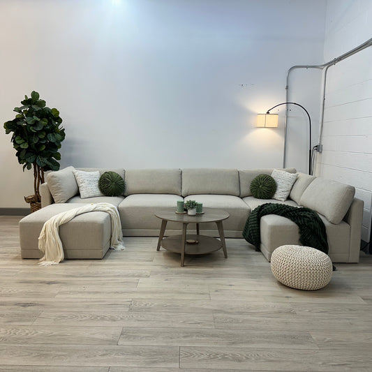 Thomasville Fallon Modular Sectional 6-Piece Beige with Ottoman