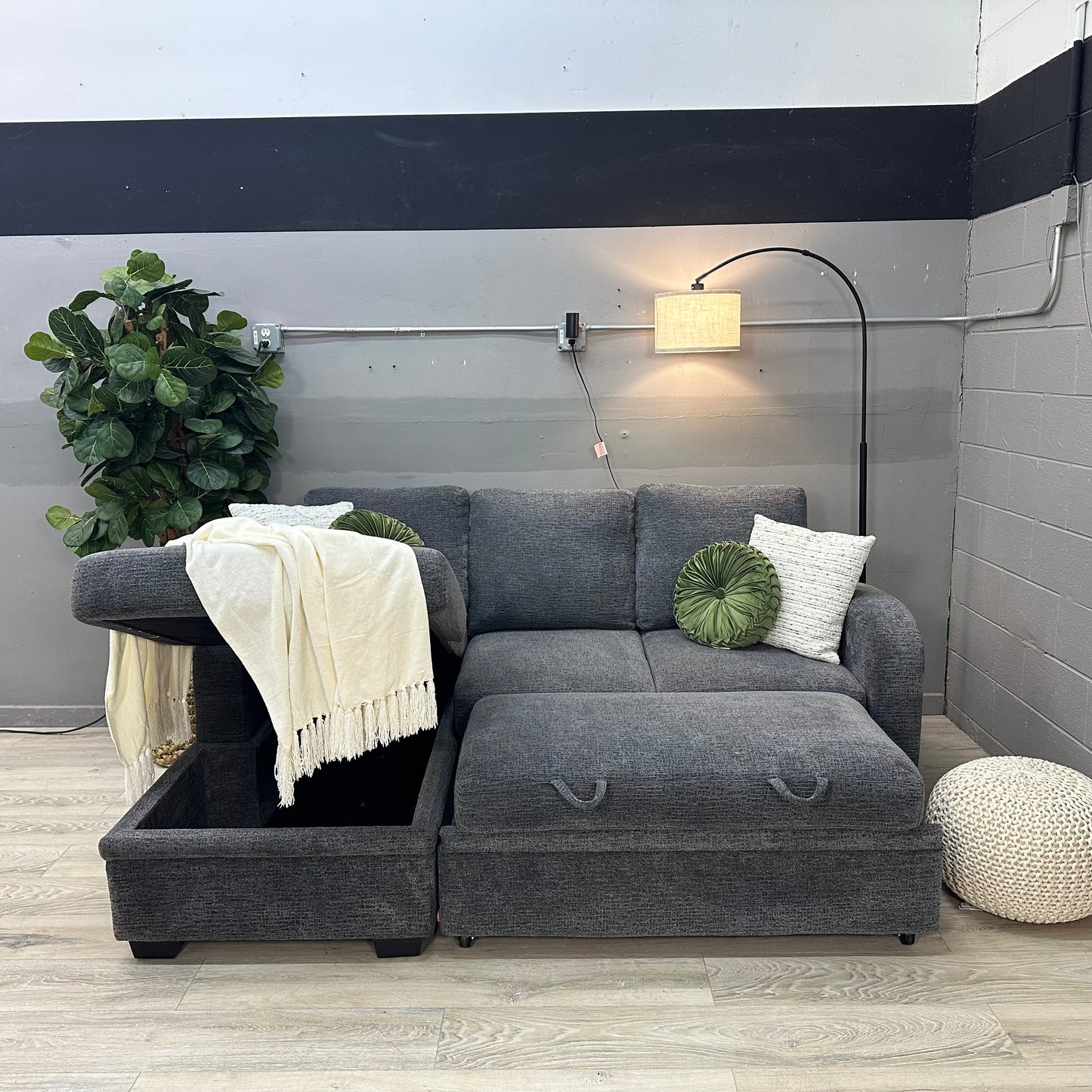 Coddle Aria Fabric Sleeper Sofa with Reversible Chaise and Storage