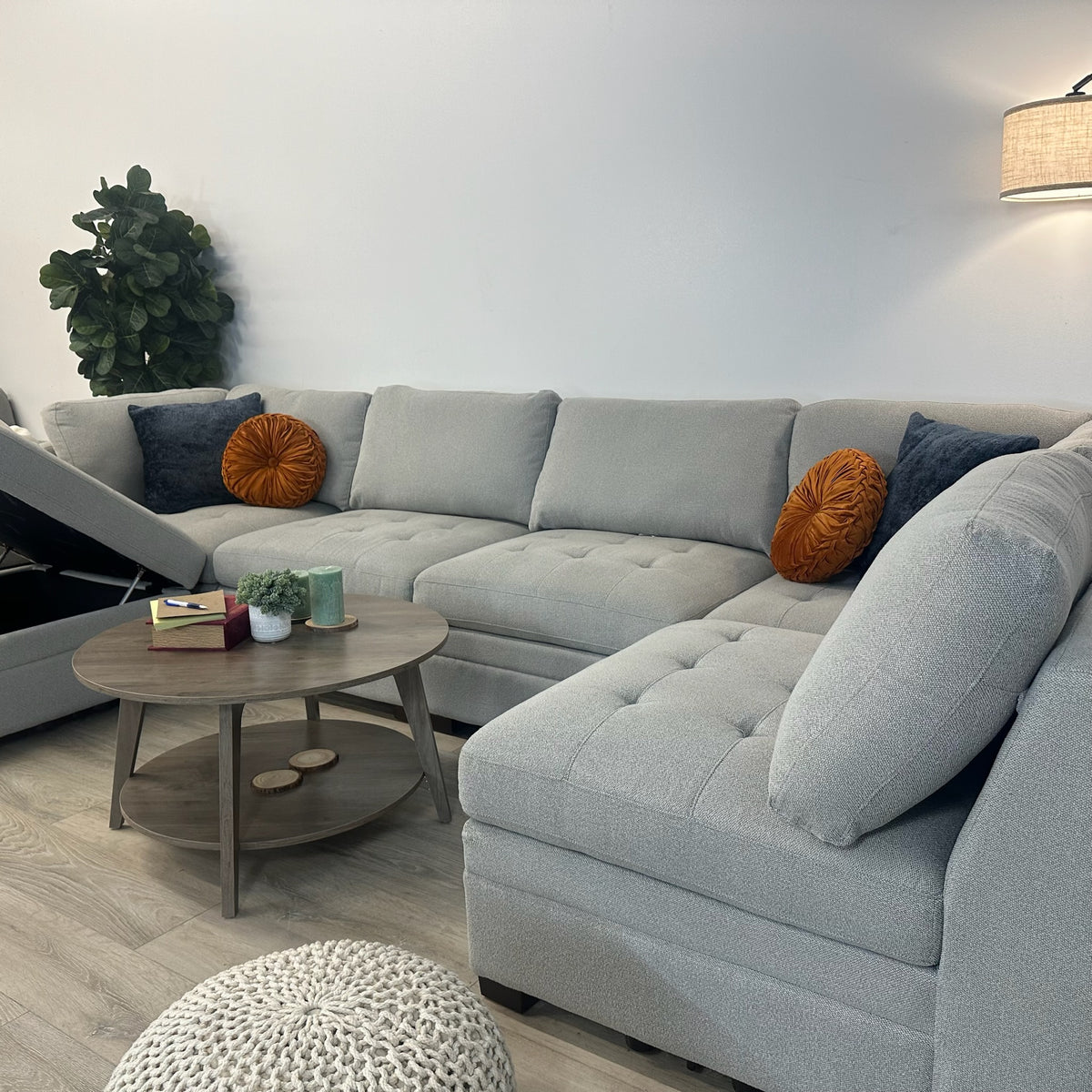 Costco Thomasville Gray Tisdale Modular Sectional 6-Piece Boucle with Storage Ottoman